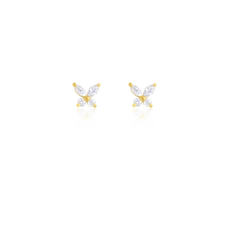 Diamond Butterfly Flatback Stud Earring 18K Yellow Gold Dubai