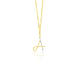 Diamond Initial Letter A Necklace 18K Yellow Gold Dubai