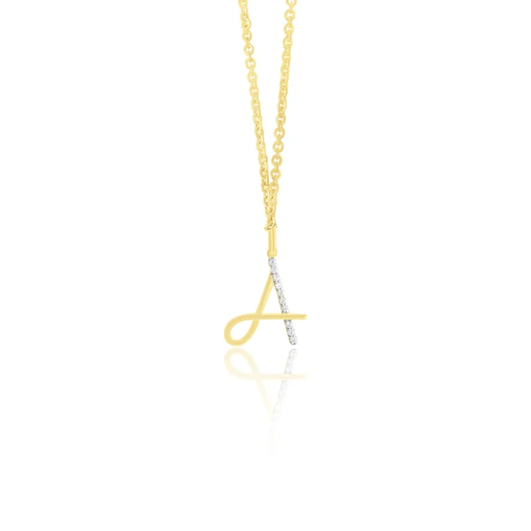 Diamond Initial Letter A Necklace 18K Yellow Gold Dubai