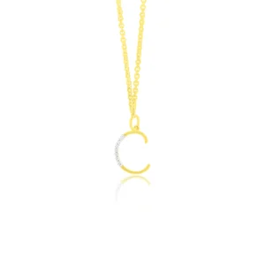 Diamond Initial Letter C Necklace 18K Yellow Gold Dubai