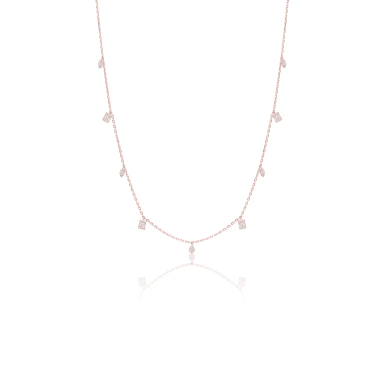 Diamond Mixed Shape Station Necklace 18K Rose Gold Dubai