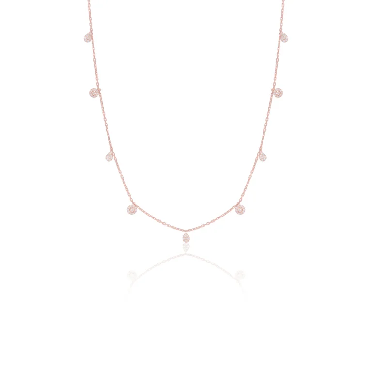 Diamond Pear Drop Station Necklace 18K Rose Gold Dubai