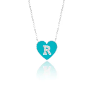 Enamel Heart Initial Pendant Diamond 18K White Gold Dubai