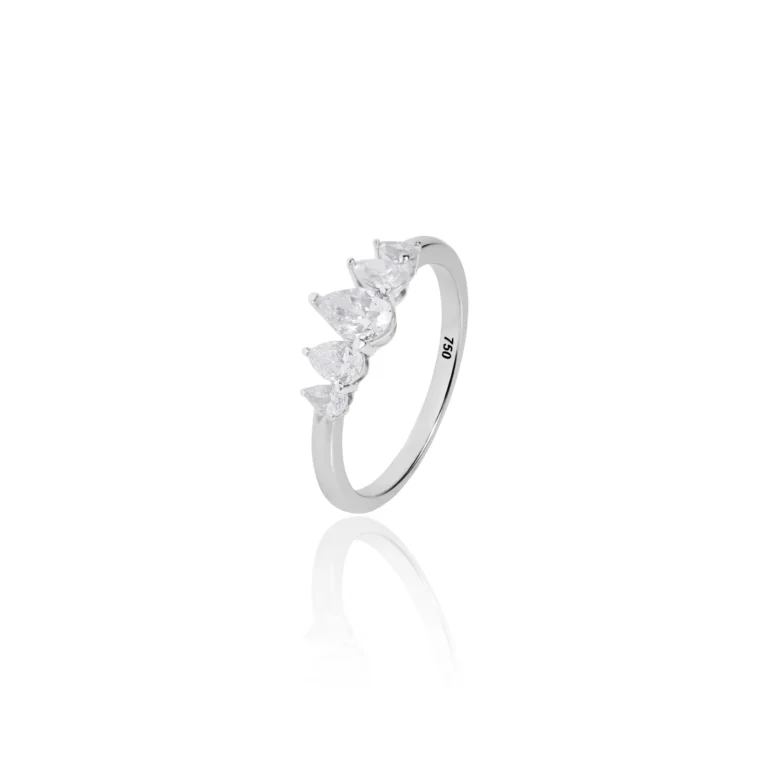 Five Stone Pear Diamond Ring 18K White Gold Dubai