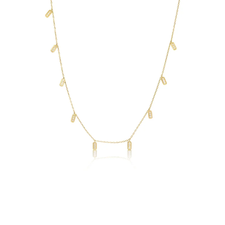 Gold Bar Station Necklace Diamond 18K Yellow Gold Dubai