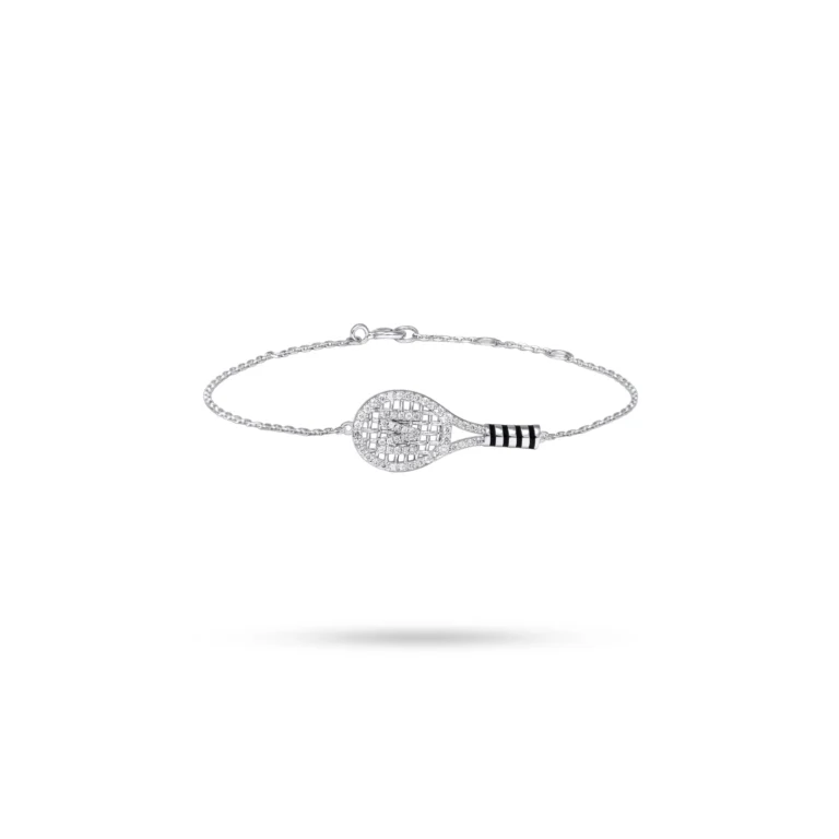 Personalised Initial Tennis Racket Bracelet Diamond 18K White Gold Dubai