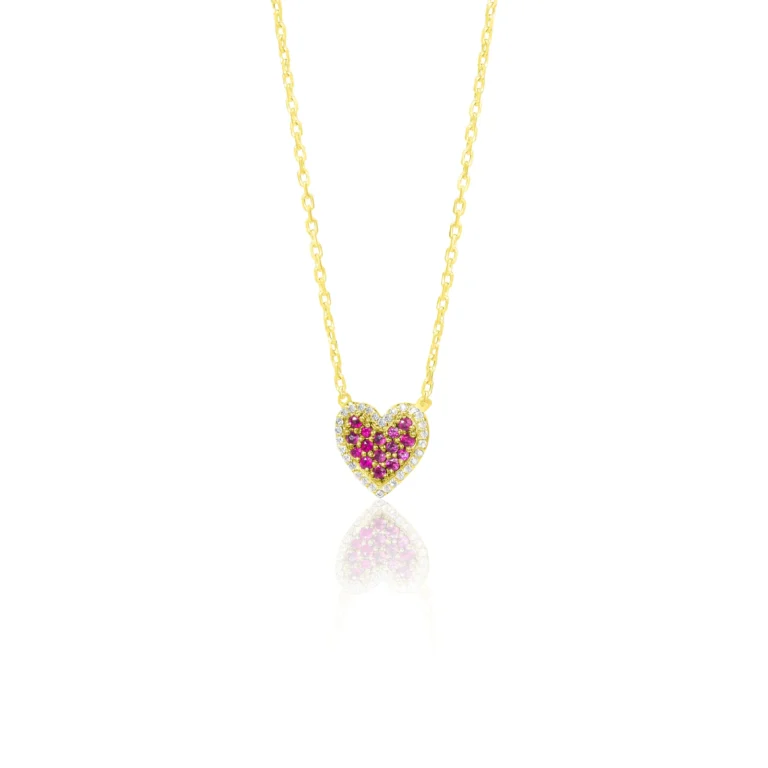 Ruby Diamond Heart Pendant 18K Yellow Gold Dubai