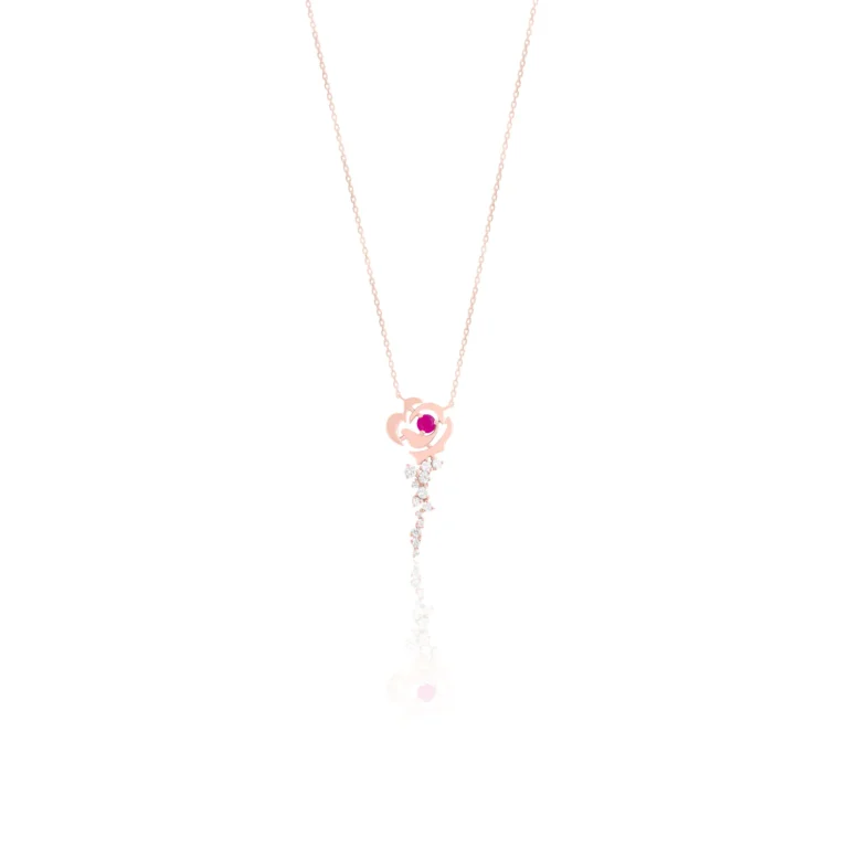 Ruby Rose Flower Diamond Pendant 18K Rose Gold Dubai